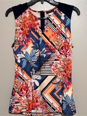 VENUS Orange, Navy & Pink Floral Geometric Sleeveless Tank